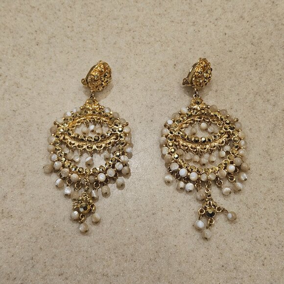 VINTAGE STATEMENT JOSE & MARIA BARRERA STONE CRYSTAL DANGLE CHANDELIER EARRINGS - Picture 11 of 14